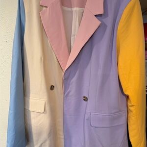 Colorblock Blazer in Pink, Yellow, Blue, and Cream